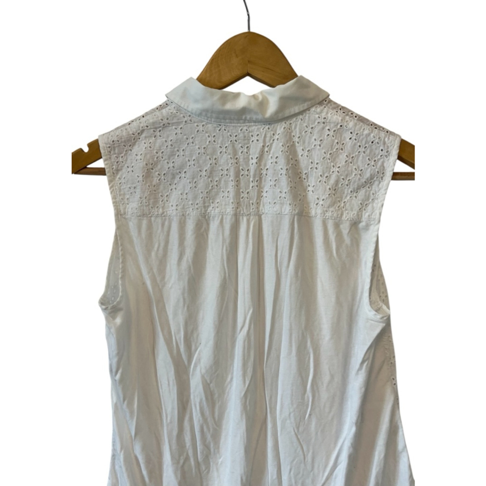 Jones New York Women’s Sleeveless Eyelet Button Down White Blouse Collared Top S - Picture 5 of 9